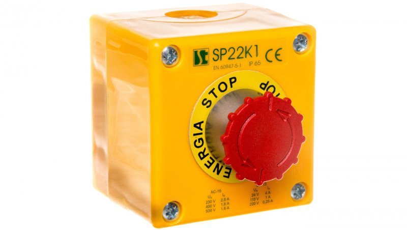 Kaseta sterownicza przycisk grzybkowy (B) bezpieczeństwa ryglującym sie samoczynnie ENERGIA STOP SP22K108-1