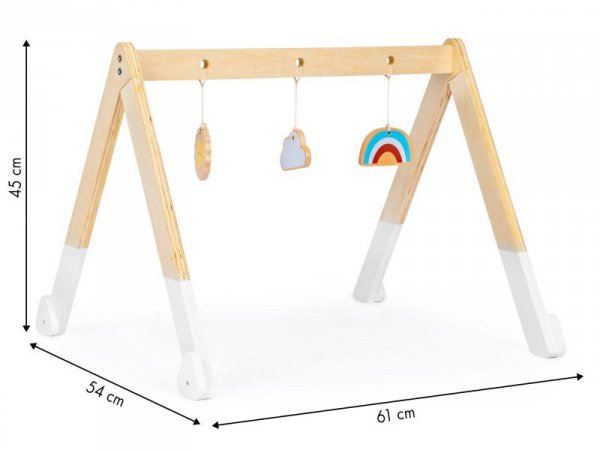 Stojak gimnastyczny edukacyjny drewniany + zabawki