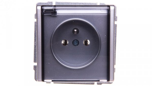 KOS66 Gniazdo bryzgoszczelne z/u IP44 z przesłonami klapka dymna aluminium 664040