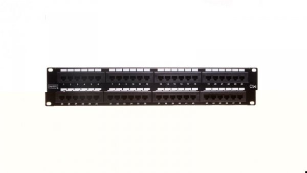 Patch panel kompletny 19 cali 48x RJ45 U/UTP kat. 5e 2U czarny (RAL 9005) DN-91548U
