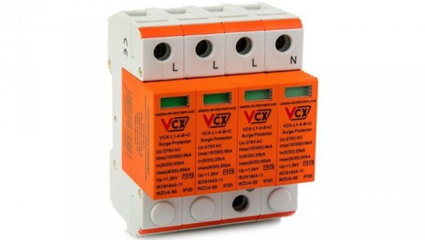 Ogranicznik przepięć Typ T1+T2 4P 6kA 25-50kA 1,5kV VCX-L1-4
