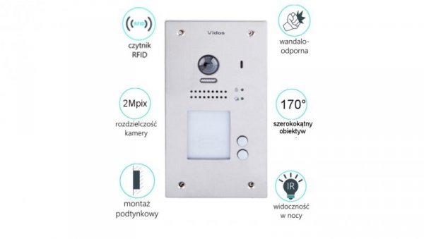 Dwuabonentowa stacja bramowa z wbudowanym czytnikiem zbliżeniowym umożliwiającym otwieranie wejścia za pomocą RFID S1202A