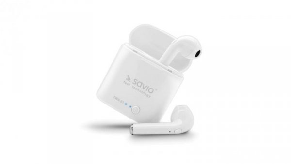 Słuchawki bezprzewodowe SAVIO TWS-01 (douszne bezprzewodowe, Bluetooth z wbudowanym mikrofonem kolor biały