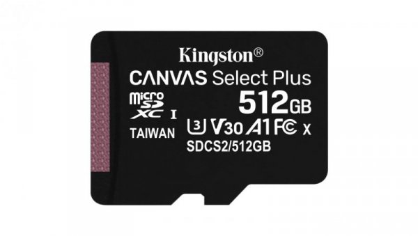 Karta pamięci z adapterem Kingston Canvas Select Plus SDCS2/512GB (512GB Class 10, Class U1, V10 + adapter)
