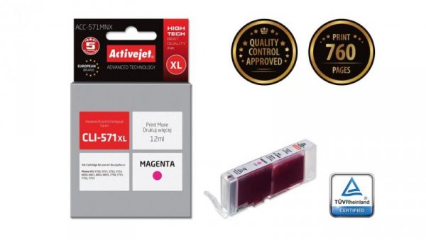 Tusz Activejet ACC-571MNX (zamiennik Canon CLI-571M XL Supreme 12 ml czerwony)