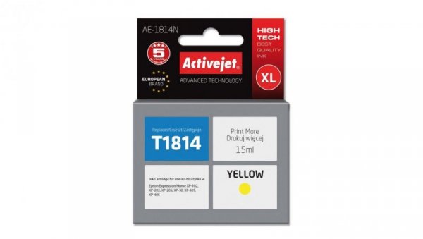 Tusz Activejet AE-1814N (zamiennik Epson 18XL T1814 Supreme 15 ml żółty)