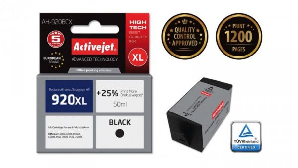 Tusz Activejet AH-920BCX (zamiennik HP 920XL CD975AE Premium 50 ml czarny)
