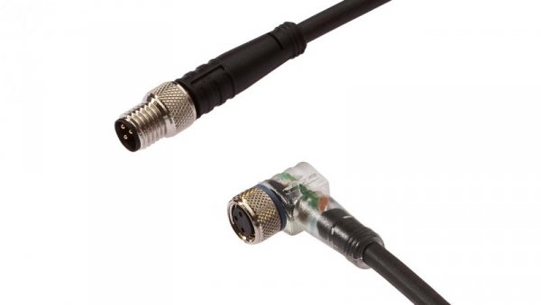 Kabel konfekcjonowany obustronny złącze M8 żeńskie 3-pin kątowe M8 męskie 3-pin proste 3x0,34mm² 0,3m z wskaźnik LED VK030F72