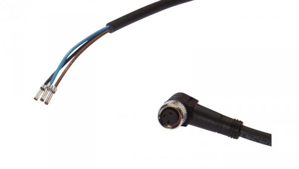 Kabel konfekcjonowany jednostrony złącze M8 żeńskie 3-pinowe kątowe wolny koniec przewodu 3x0,34mm² 2m PUR 60V IP67 VK200071