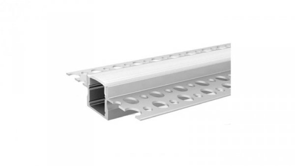 Profil MiniLUX LINE-12 2m srebrny +Klosz mleczny klik (profil wpuszczany ze skrzydełkami do zagipsowania) do taśmy led RGBW 12mm