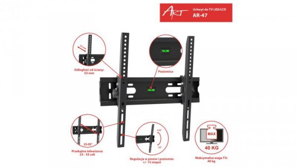 UCHWYT DO TV LCD/LED 23-55 40KG AR-47 ART reg. w pionie