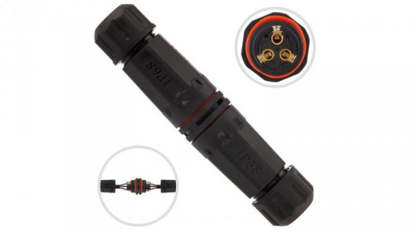Mufa z dławikami 3x4mm2 IP68 PA66 250V prosta czarna NEKU