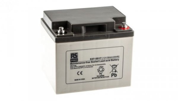 Akumulator kwasowo-ołowiowy, AGM, 38Ah, 12V, RS PRO