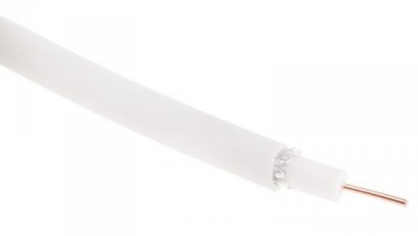 Kabel koncentryczny, 100m, RG6, Polichlorek winylu PVC, Biały Bez zakończenia Bez zakończenia 100m, RS PRO Bez