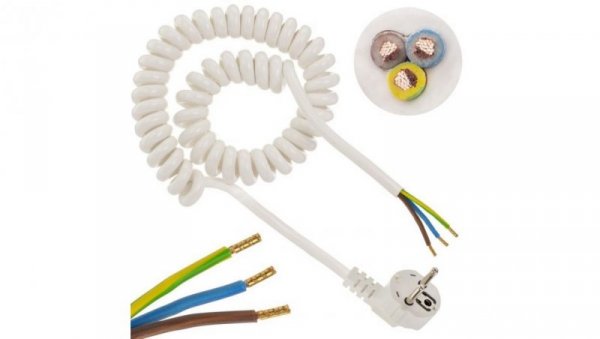Przewód OMY spiralny H03VVH8-F z wtyczką 3x1,5 0,7m / 4m biały