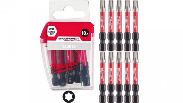 Bity udarowe do wkrętarki TORX TX30 50mm 1/4 SHOCKWAVE 10szt MILWAUKEE