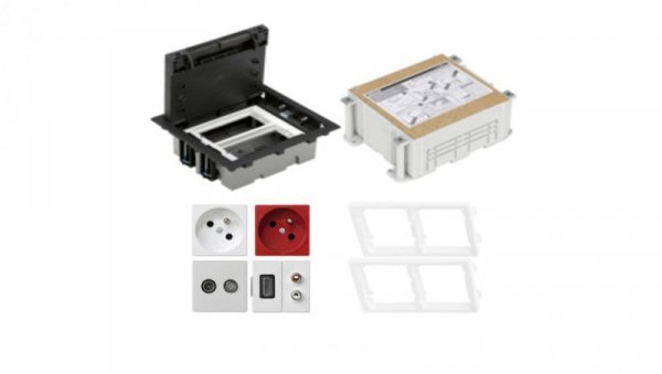 KONTAKT SIMON FLOOR BOX puszka podłogowa 1x gniazdo pojedyncze z/u + 1x RTV-SAT + 1x DATA z/u + 1x HDMI + 1x głośnikowe + kaseta