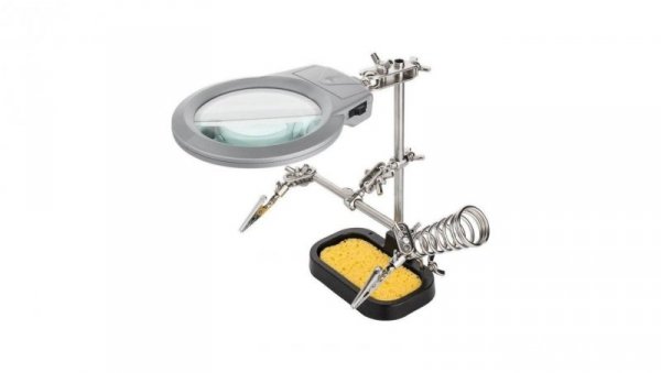 Zestaw trzecia ręka - 5w1 szczypce, lupa, stojak, gąbka, LED
