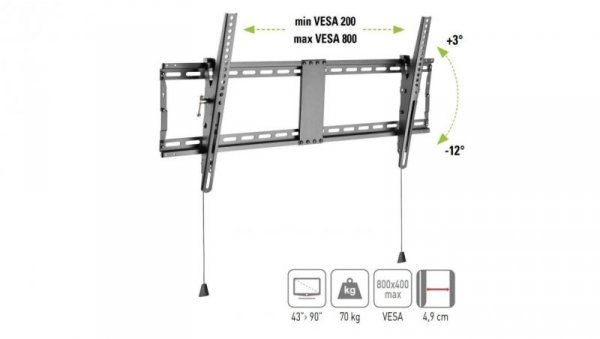 Uchwyt Ścienny TV LCD/LED 43-90 Cali 70kg Uchylny Slim 49mm