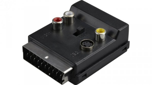 Przejście Adapter EURO SCART (wtyk 21-pin) / 3x RCA Cinch (gniazdo) + S-Video (gniazdo) + EURO SCART (gniazdo 21-pin)