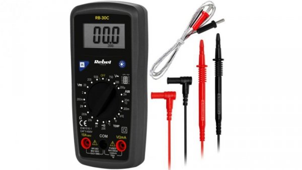 Miernik uniwersalny z pomiarem temperatury multimetr cyfrowy z wyświetlaczem LCD REBEL RB-30C