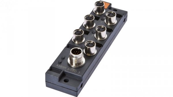 Rozdzielacz, 29x113x30mm, 10-30V DC, 6x M8 3pin, M12 12pin, IP67, PBT, z wyświetlaczem LED, 1,5A, VK001022