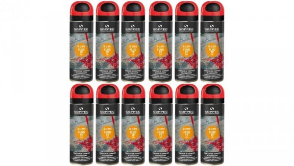 Farba geodezyjna do znakowania spray czerwona 12 sztuk SOPPEC Fluo T.P.