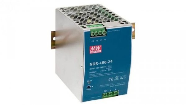 Zasilacz impulsowy AC/DC na szynę DIN 480W 90-264VAC Uwyj 48VDC 10A PFC aktywne NDR-480-48