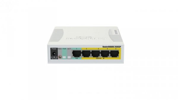Switch CSS106-1G-4P-1S, 5x RJ45 1000Mb/s, 1x SFP, 4x Passive PoE MikroTik RB260GSP