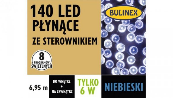 Lampki Bulinex 140led niebieskie 6,95m płynące sznur