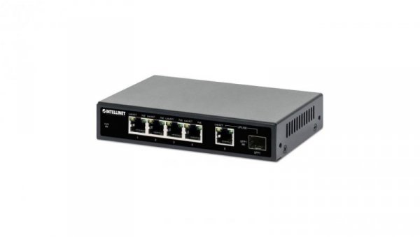 Switch Gigabit 4x RJ45 PoE+, 1x RJ45 Uplink, 1x slot SFP