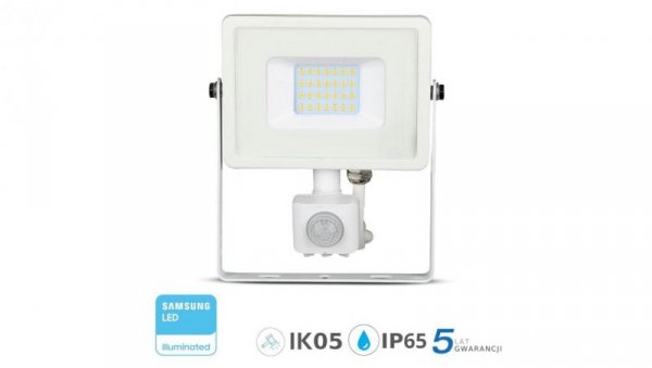 NAŚWIETLACZ LED 20W 4000K +CZUJNIK BIA ŁY V-TAC VT-20-S
