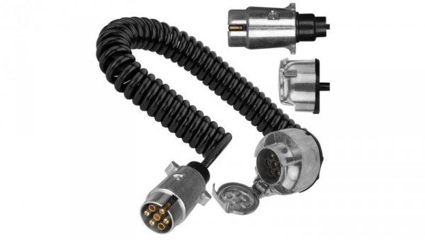 Przedłużacz spiralny QLY-s kabel do przyczepy zakończony metalowymi złączami 7-pin 12V (gniazdo / wtyk) 5m