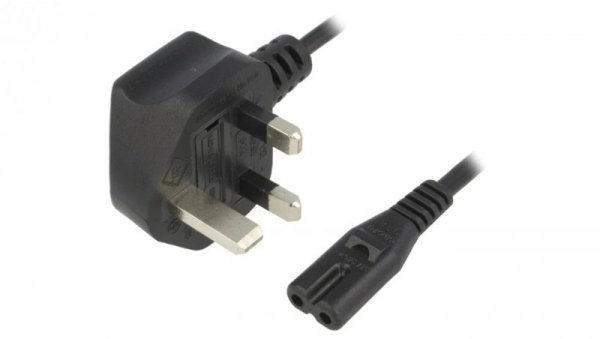 Kabel BS 1363 (G) wtyk IEC C7 żeński PVC 3m czarny KAB-UK-T2-3.0-BK
