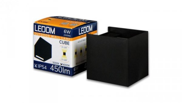 LEDOM Kinkiet zewnętrzny LED 2x3W 4000K IP54 czarny CUBE.