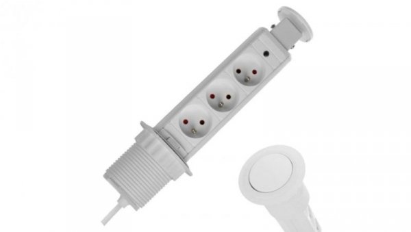 Rozgałęźnik meblowy na 3 gniazda 2P+Z 230V 16A okrągły wpuszczany w blat LIFT BOX 1,5m biały