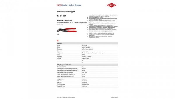 SZCZYPCE DO RUR COBRA Z WYDŁUŻONĄ SZCĘKĄ 250MM