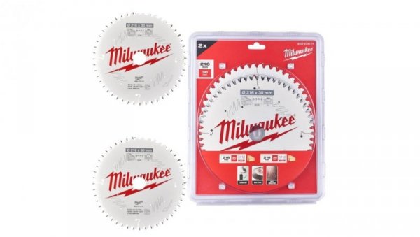 Zestaw tarcz do drewna 216 x 30 mm 2 szt. 24 + 48 zębów TWIN PACK do ręcznych pił tarczowych MILWAUKEE 72.1514