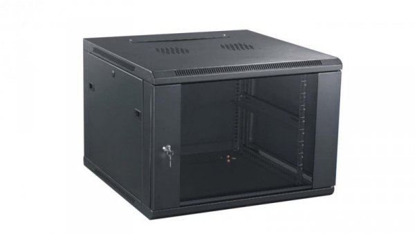 GT Networks Szafa 19” StandardLINE wisząca 6U 600x600mm czarna drzwi blacha-szkło boki demontowalne