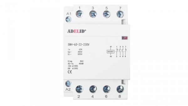 STYCZNIK MODUŁOWY 63-22 230V 63A 3-FAZ 40A 2NO 2NC SM4 63-22-230V
