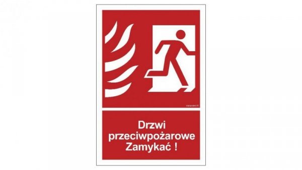 ZNAK - BB014 Drzwi przeciwpożarowe Zamykać! Kierunek drogi ewakuacyjnej w prawo 40 x 59,4 cm PS - Płyta 1mm foto.