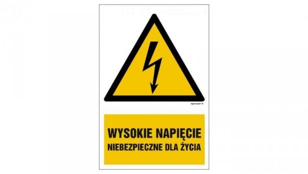 ZNAK - HA004 Wysokie napięcie niebezpieczne dla życia 7,5 x 10 cm PN - Płyta 1mm