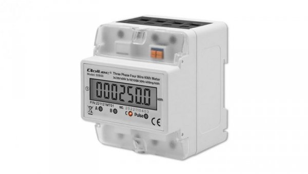 Qoltec Trójfazowy elektroniczny licznik miernik zużycia energii na szynę DIN 400V LCD 4P