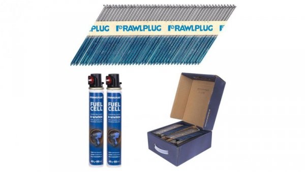 Gwoździe do drewna 3,1x90mm czarne, gładkie na papierze 2200 sztuk + 2x gaz do gwoździarki WW90II Rawlplug R-DPK-3190-V
