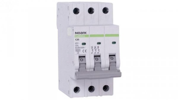 Wyłącznik nadprądowy S bezpiecznik 3-fazowy C25 (C 25A) 3-biegunowy 3P (400V AC) 2,25 modułu SLIM NOARK