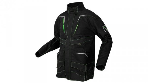 Bluza, kurtka robocza wzmocnienia na łokciach PREMIUM PRO czarna z neonowo-zielonymi przeszyciami rozmiar M/50 NEO 81-214-M