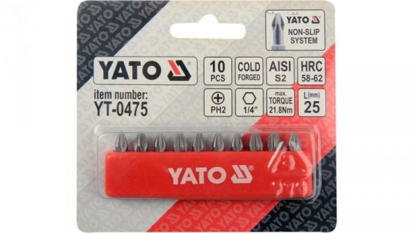 GROTY ŚRUBOKRĘTOWE, BIT, KOŃCÓWK PH2 25MM ZESTAW 10-SZTUKOWY