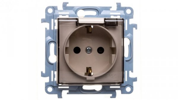Simon 10 Gniazdo pojedyncze SCHUKO z uszczelką z przesłonami klapką tran. kremowe 16A 250V IP44 CGSZ1BZ.01/41