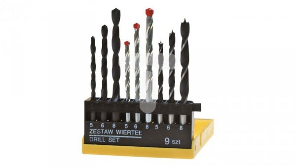 Wiertła różne (metal/beton/drewno) 5mm,6mm,8mm zestaw 9 elementów 60H009