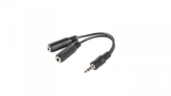 Adapter minijack stereo (M) - 2x minijack stereo (F) 10cm czarny AD-0024-BK